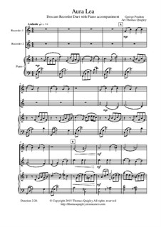 Aura Lee: For descant recorder duet with piano accompaniment by George R. Poulton