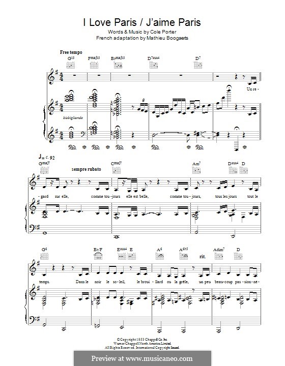 I Love Paris By C. Porter - Sheet Music On MusicaNeo