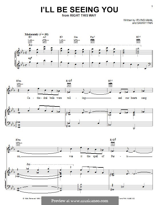 I'll Be Seeing You by I. Kahal, S. Fain - sheet music on MusicaNeo