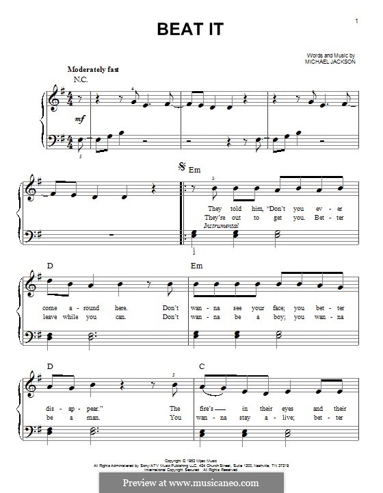 Beat It by M. Jackson - sheet music on MusicaNeo