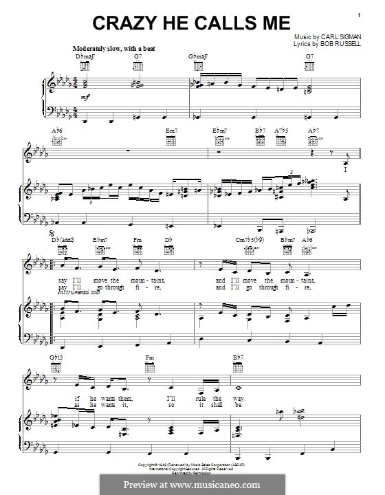 Crazy She Calls Me by C. Sigman - sheet music on MusicaNeo