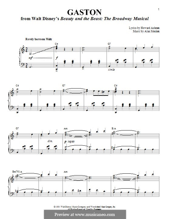 Gaston (from Beauty and the Beast) by A. Menken - sheet music on MusicaNeo