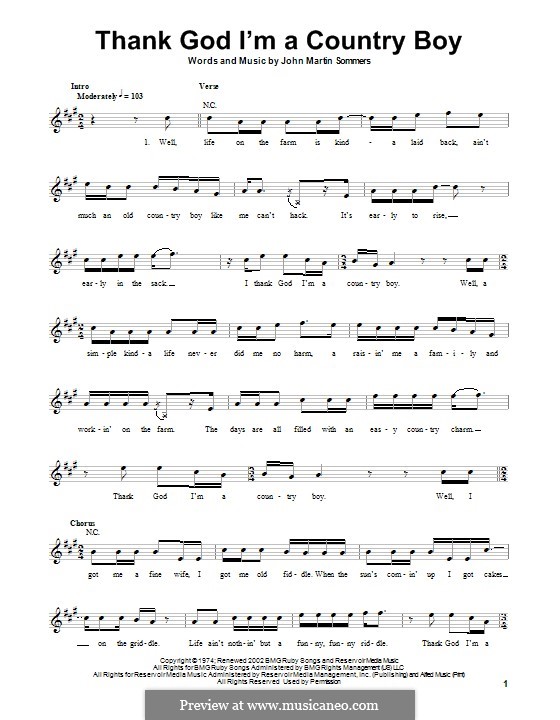 Thank God I'm A Country Boy sheet music for guitar (tablature, play-along)
