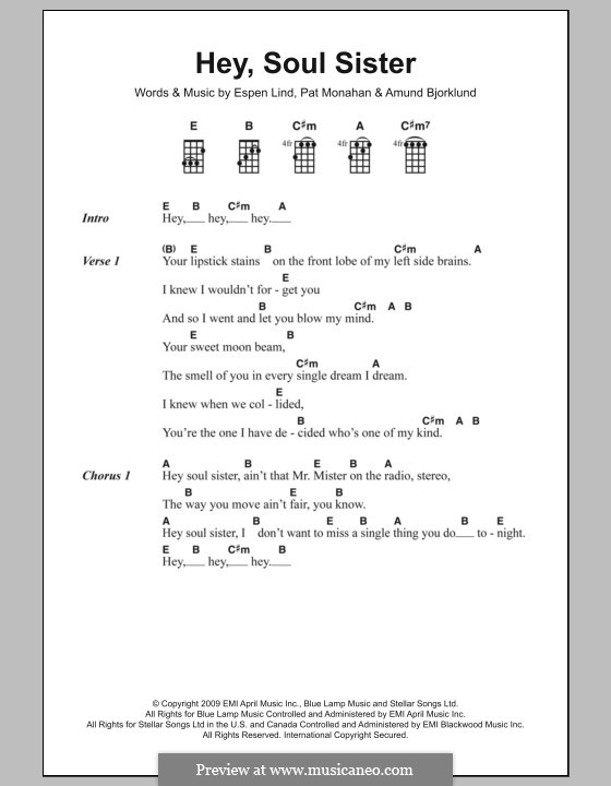 Hey, Soul Sister (Train) by A. Bjorklund, E. Lind, P. Monahan on MusicaNeo