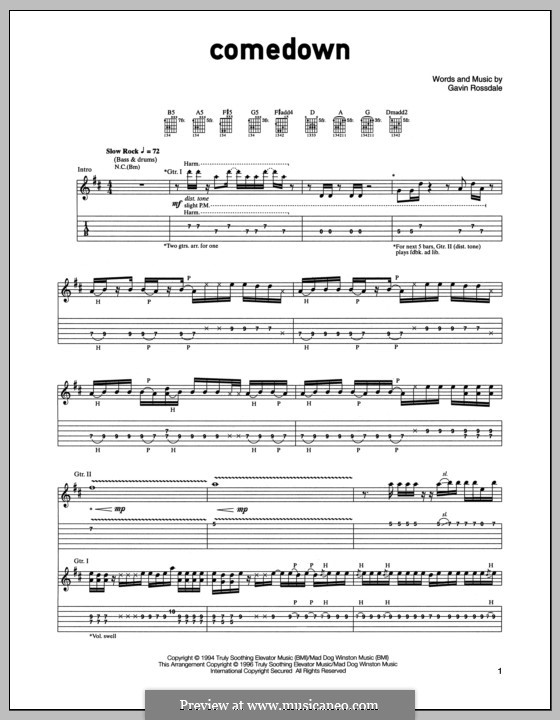 Comedown (Bush) by G. Rossdale - sheet music on MusicaNeo