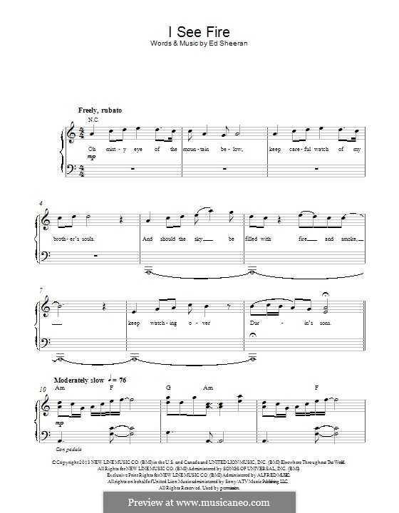 I See Fire (from The Hobbit) by E. Sheeran - sheet music on MusicaNeo