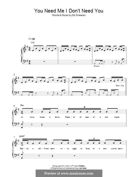 You Need Me I Don't Need You By E. Sheeran - Sheet Music On Musicaneo