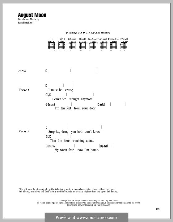 August Moon by S. Bareilles - sheet music on MusicaNeo