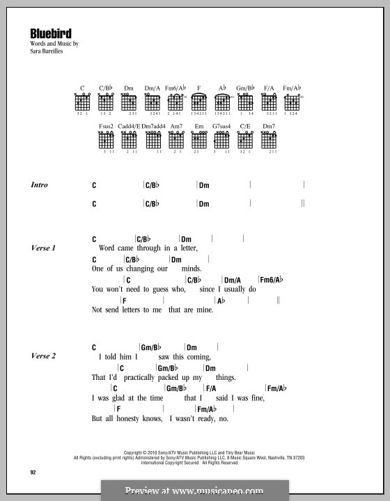 Bluebird by S. Bareilles - sheet music on MusicaNeo