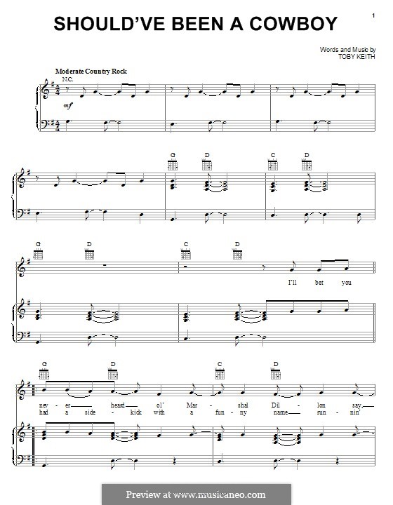 Should've Been a Cowboy by T. Keith - sheet music on MusicaNeo