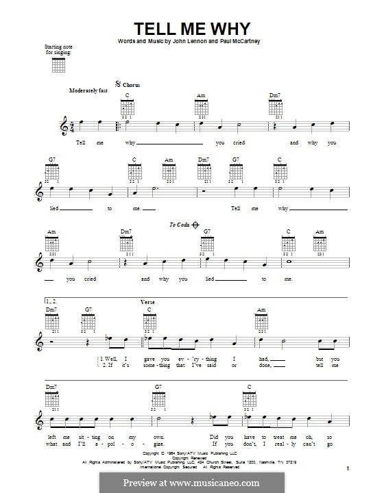 guitar chords beatles tell me why