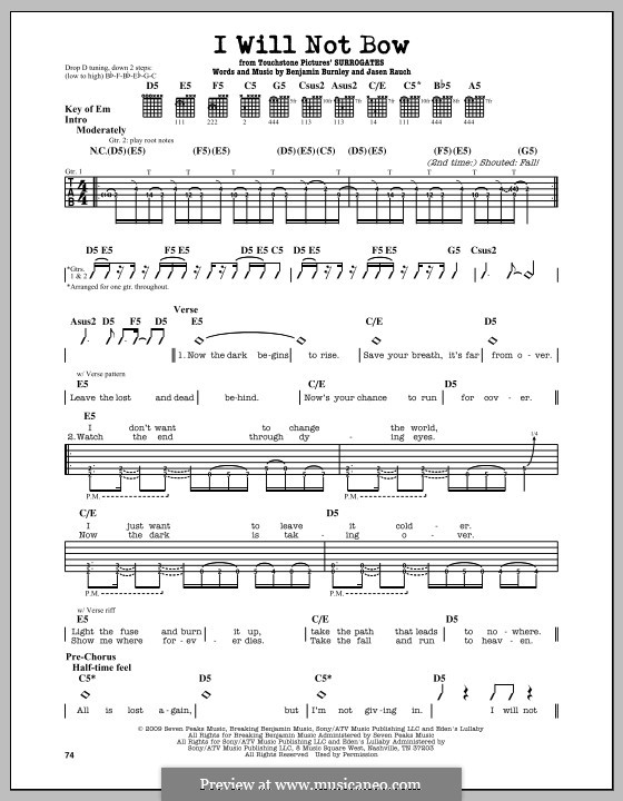 I Will Not Bow (Breaking Benjamin) by B. Burnley, J. Rauch on MusicaNeo