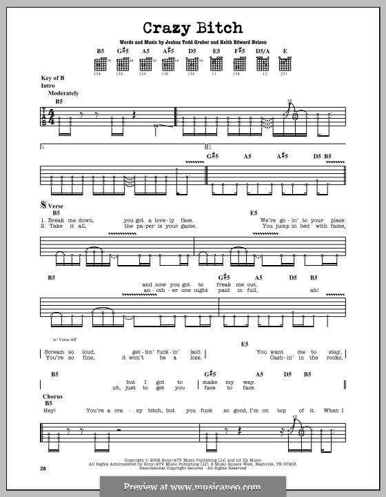 Crazy Bitch (Buckcherry): For guitar with tab by Joshua Todd Gruber, Keith ...