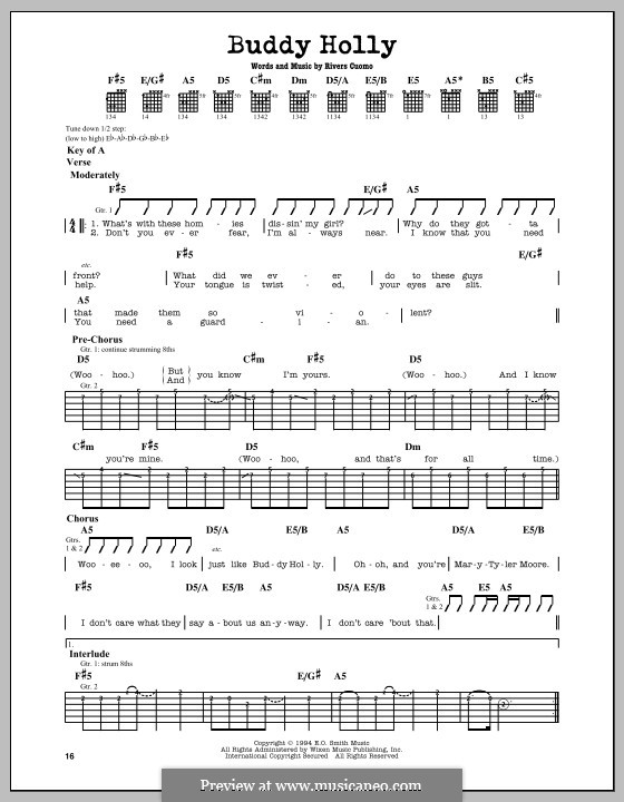 Buddy Holly (weezer) By R. Cuomo - Sheet Music On Musicaneo