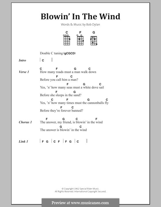 Blowin' in the Wind by B. Dylan - sheet music on MusicaNeo