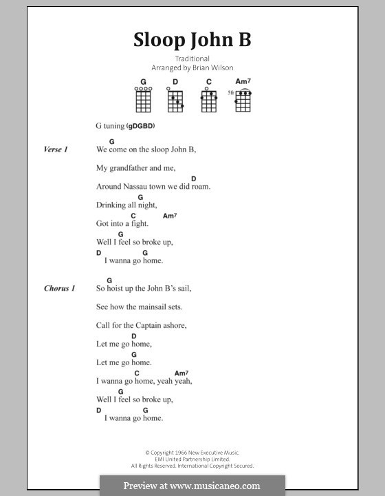 Sloop John B (The Beach Boys) By Folklore - Sheet Music On MusicaNeo