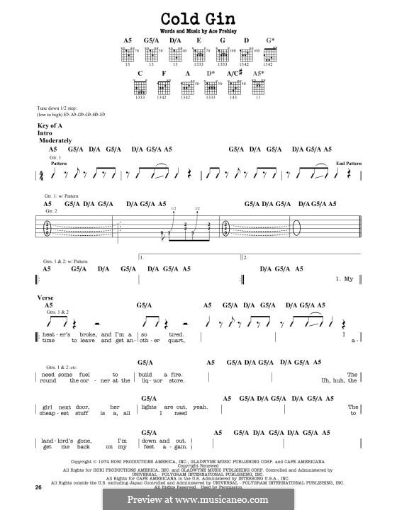 Cold Gin (KISS) by A. Frehley - sheet music on MusicaNeo