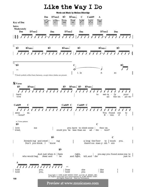 Like the Way I Do by M. Etheridge - sheet music on MusicaNeo