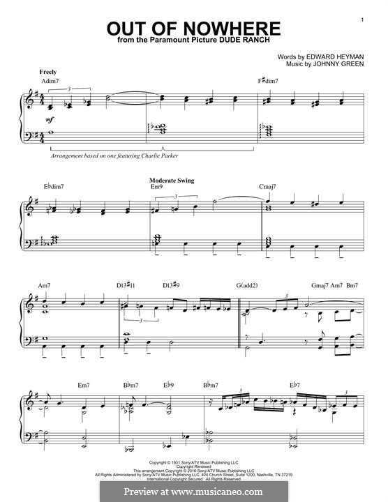 Out of Nowhere by J.W. Green - sheet music on MusicaNeo