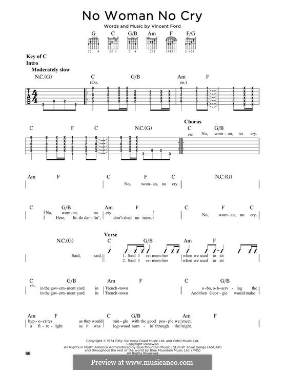 No Woman, No Cry by Bob Marley - Guitar Tablature - Digital Sheet