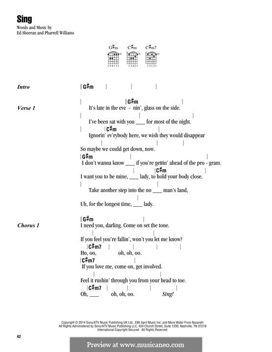 Sing by E. Sheeran, P. Williams - sheet music on MusicaNeo