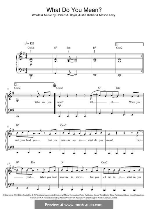 What Do You Mean? by J. Boyd, J. Bieber, M. Levy - sheet music on MusicaNeo