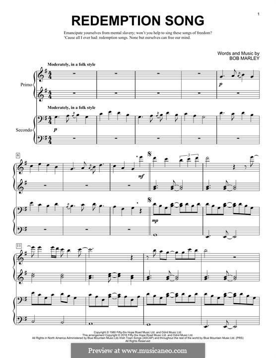 Redemption Song By B Marley Sheet Music On Musicaneo