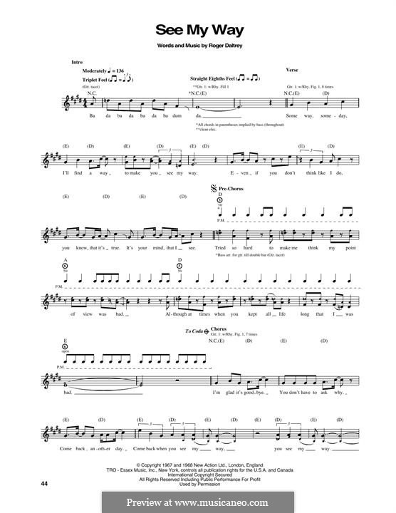 See My Way (the Who) By P. Townshend - Sheet Music On Musicaneo