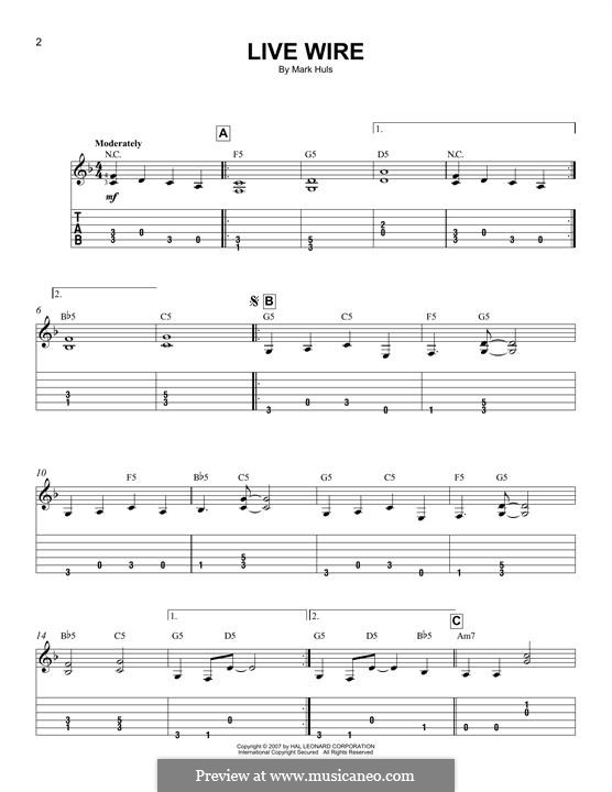 Mark Huls Live Wire Sheet Music Notes, Chords  Easy guitar tabs, Sheet  music, Sheet music notes