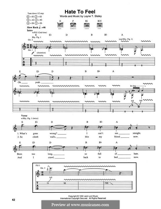 Hate to Feel (Alice in Chains) by L. Staley - sheet music on MusicaNeo