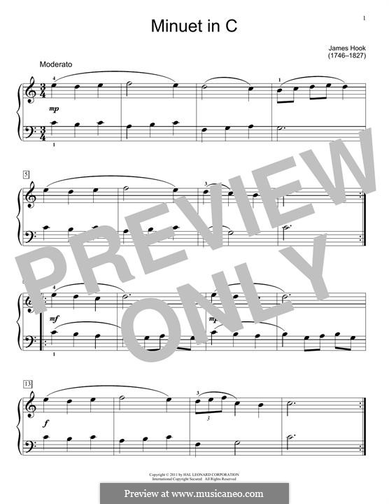 Minuet in C Major by J. Hook - sheet music on MusicaNeo