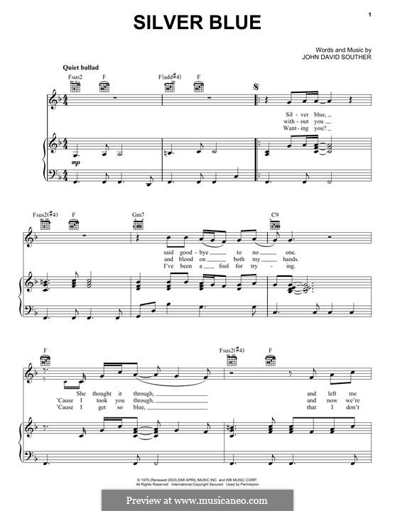 Silver Blue by J.D. Souther - sheet music on MusicaNeo