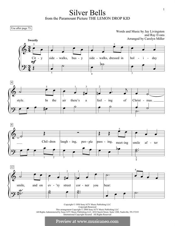 Silver Bells (with lyrics) - Jay Livingston & Ray Evans Sheet music for  Piano (Solo)