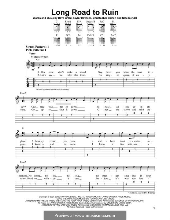 long road to ruin by foo fighters chords