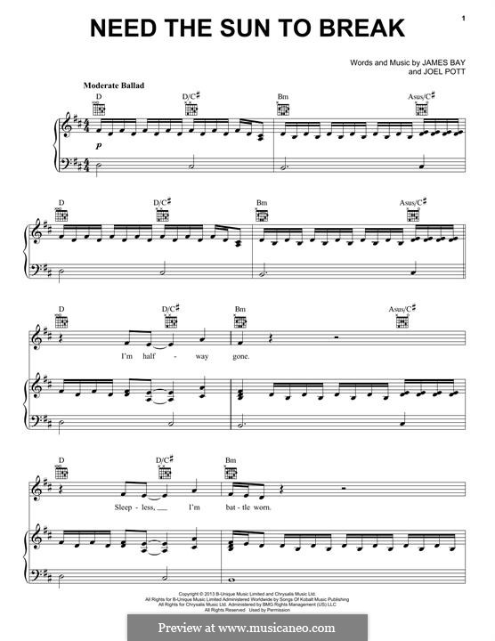 Need the Sun to Break by J. Pott, J. Bay - sheet music on MusicaNeo