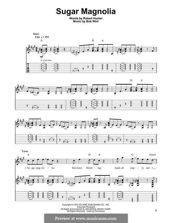 Sugar Magnolia (Grateful Dead) by B. Weir - sheet music on MusicaNeo