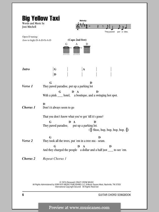 Big Yellow Taxi by J. Mitchell - sheet music on MusicaNeo