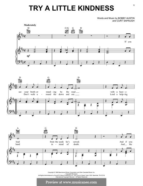 Try a Little Kindness by C. Sapaugh, B. Austin - sheet music on MusicaNeo