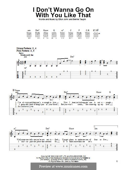 I don't Wanna Go on with You Like That: For guitar with tab by Elton John