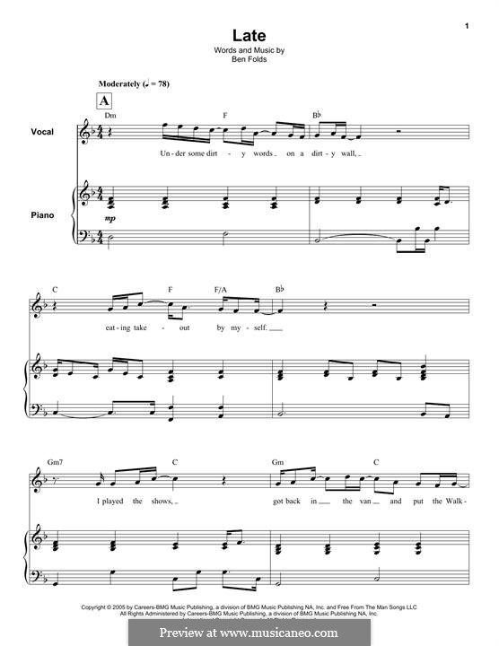 Late By B. Folds - Sheet Music On MusicaNeo