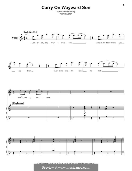 Carry On Wayward Son Kansas By K Livgren Sheet Music On Musicaneo