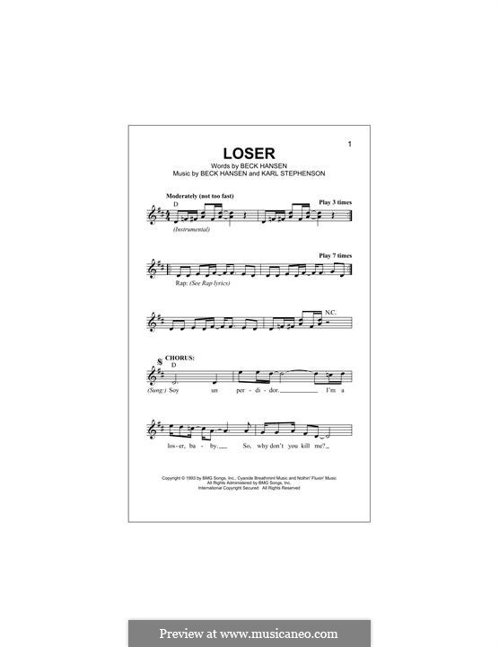 Loser (Beck) By B. Hansen, C. Stephenson - Sheet Music On MusicaNeo