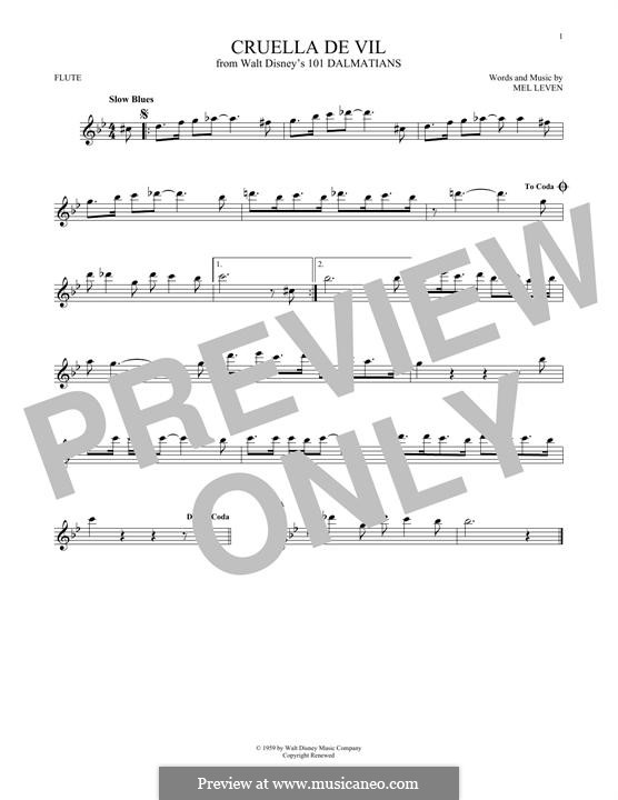 Cruella de Vil (from 101 Dalmatians) by M. Leven - sheet music on MusicaNeo