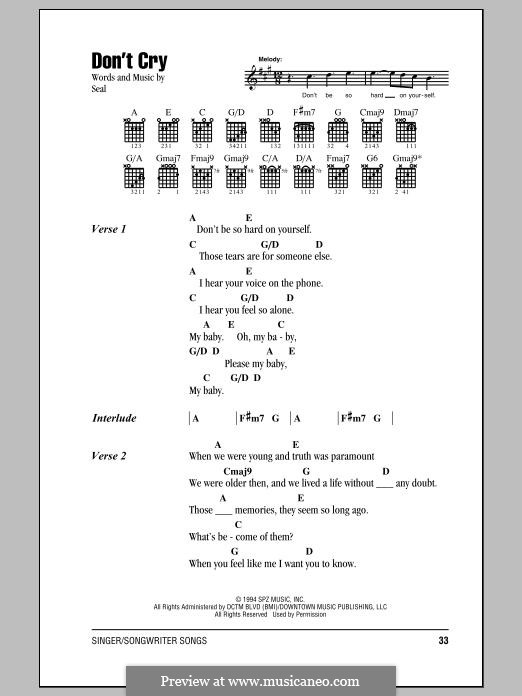 Don't Cry by Seal - sheet music on MusicaNeo