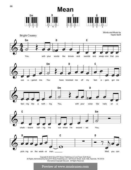 Mean by T. Swift - sheet music on MusicaNeo