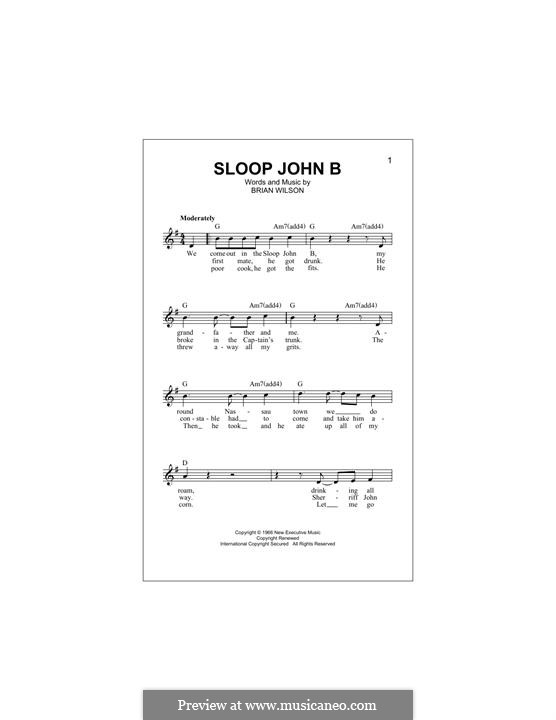 Sloop John B By B. Wilson - Sheet Music On MusicaNeo