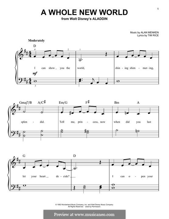 A Whole New World From Aladdin For Piano By A Menken On Musicaneo