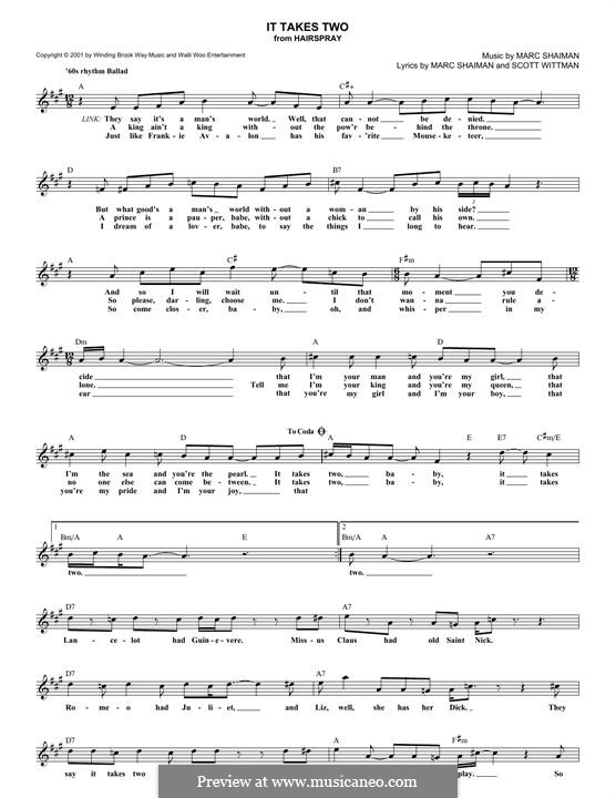 It Takes Two (from Hairspray) by M. Shaiman - sheet music on MusicaNeo