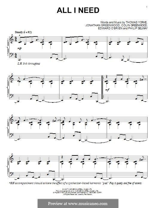 All I Need (Radiohead) By T. Yorke - Sheet Music On MusicaNeo