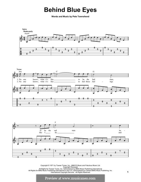 Behind Blue Eyes (Limp Bizkit) by P. Townshend sheet music on MusicaNeo